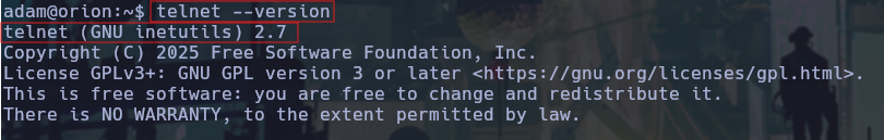 Versión del servicio de Telnet